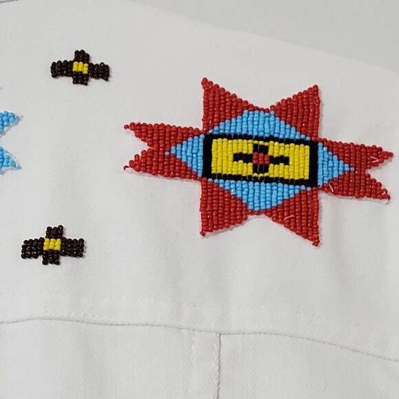 Lauren Jeans Co Womens Sz Small Aztec Beaded White Denim Jacket - Picture 8 of 10